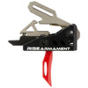 Rise Armament RA-535-RED-ARP Advanced Performance Trigger - Precision Red Tactical Trigger, close-up of the tactical handgun trigger with red trigger guard and metal components.