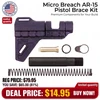 Product ABCSportZ USA MADE AR-15 Micro Breach Pistol Brace Kit - ATF Approved Stabilizing Brace for Enhanced Control & Stability, with disassembled components including pistol brace, buffer tube, recoil spring, end plate, and buffer inside packaging.