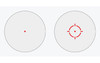Riton Optics 1TARD24, image showing two target views, one with a single red dot and the other with a crosshair aiming reticle for precise shooting.