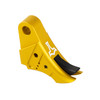 Glockmeister GLMSTR Trigger for Glock Gen 5, yellow and black trigger with installation hardware, designed for improved firearm performance.