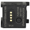 Surefire Battery 3.7V LiPoly XSC, close-up of the black battery with gold contact pins and warning text.