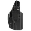 1791 Gunleather 1791 KYDEX IWB WALTHER PDP BLK RH, black KYDEX inside-the-waistband holster for Walther PDP pistol shown from the front with the gun secure in the holster.