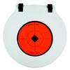 Birchwood Casey B/C 8" 3/8" Steel Target Round Plate, image of a circular shooting target with a bright orange background and black target markings.