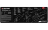 TekMat Shotgun Mat Remington 870, detailed diagram showing parts and assembly of the shotgun on a black background.