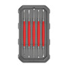 Real Avid REAL AVID ACCU-GRIP STEEL PICKS, set of five precision steel picks with red grips in a gray plastic case.