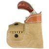 DeSantis Gunhide DESANTIS POCKET HST NAA 1-1/8 inch, leather holster with a revolver partially inserted.