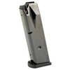 Armscor 49215 Beretta 92/M9 Flush Fit 15 Round Magazine - Reliable Performance & Quality Metal Body, close-up view of a stainless steel firearm magazine with black base and top, magazine body marked with 'ACT-MAG' and 'ITALY'.