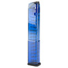 Elite Tactical Systems Group GLK-18G2BLU – 32-Round Blue Magazine for Glock 17/19/26 with Enhanced Feeding Reliability featuring Gen2 Base Plate, shown from side view.