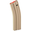 Global Ordnance 810091000000 - Military Grade Steel Magazine with Red Anti-Tilt Follower & Flat Dark Earth Finish for Long Term Storage, showing a tan-colored, curved magazine with red follower at the top.