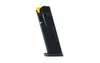 Taurus USA 358-0041-01 TX9 Compact 15-Round High-Capacity Magazine, durable black polymer magazine for 9MM pistol with a sleek rectangular design and yellow tab on top.