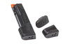 Sig Sauer 8900804, image showing the compact magazine with a black finish and orange follower, along with two separate magazine base plates.