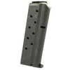 Springfield PI0927, metal gun magazine with a rectangular shape and multiple holes along its side for a firearm magazine.
