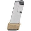 Springfield HC5915F, metallic silver semi-automatic pistol magazine with a black top and tan textured base plate.