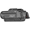 Streamlight TLR-10 Tactical Light with Red Laser - 1000 Lumens, Quick Attach Rail Clamp, Model 69470, showcasing a compact black tactical light with laser sight and rail attachment mechanism.