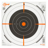 Allen Company EZ Aim Bullseye Target, 1-inch diameter concentric rings, orange and black print, scope aligner hash marks for shooting practice.