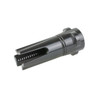 Breek Arms BRK4315 Scorch Flash Hider & Breek-LOK 3QD Suppressor Attachment, black gun accessory with a threaded section and a slot for attachment.
