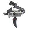 Rise Armament RISE BLITZ G2 BLACK/BLACK FLAT BLADE, firearm trigger with a sleek black and silver design featuring the Rise logo.