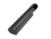 ABCSportZ USA-Made Mil-Spec 6-Position T6 Aluminum Buffer Tube, Black Anodized, black anodized aluminum buffer tube shown diagonally on a white background, with a threaded end and adjustment slots.