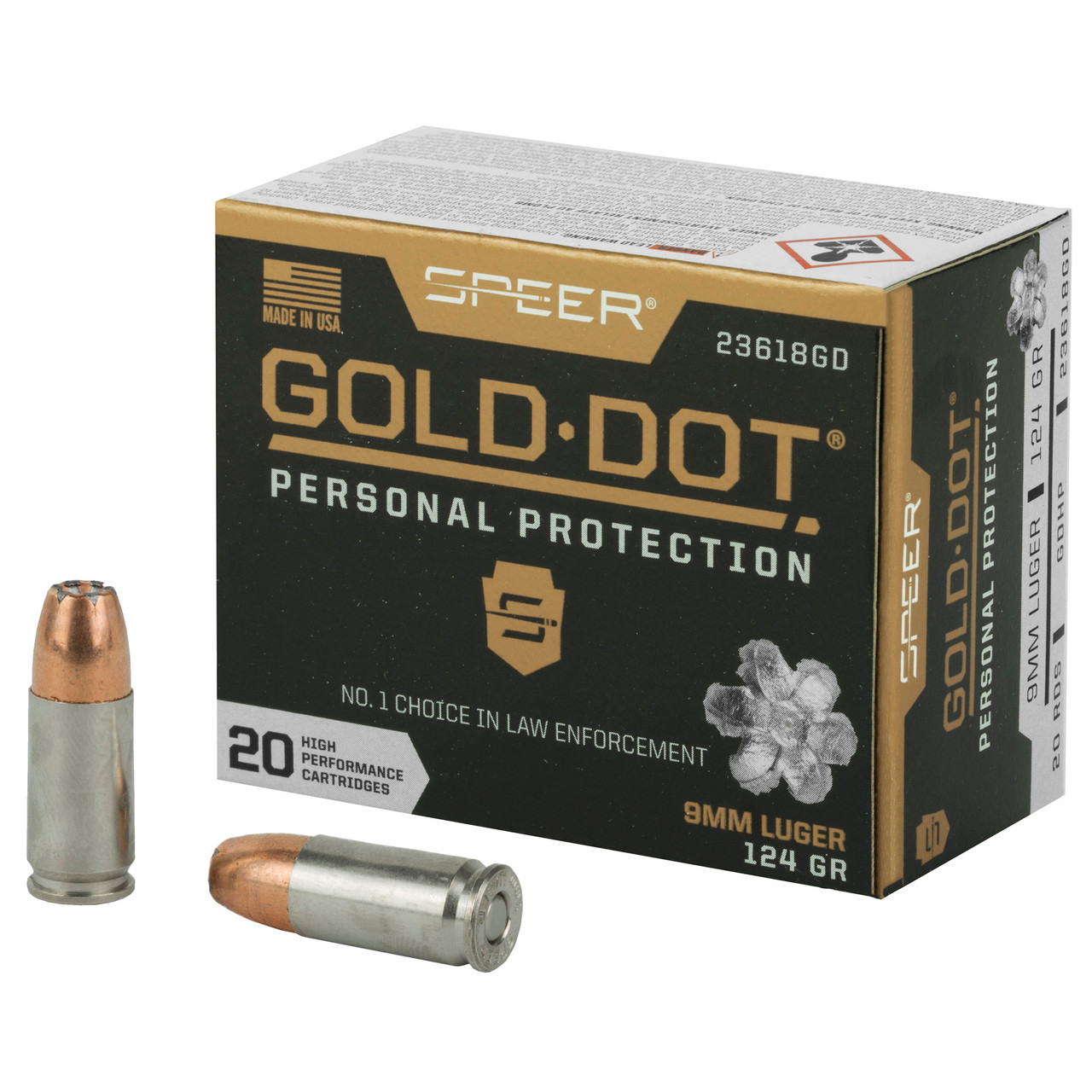 Speer Ammunition 23618GD Gold Dot 9mm 124gr Hp 20/200