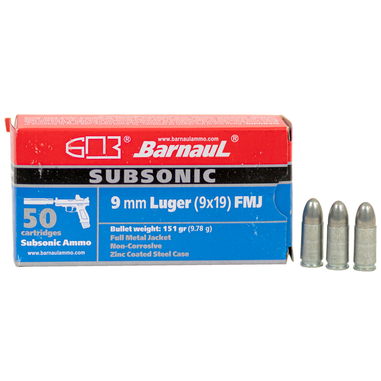 Barnaul Ammunition BRN9mmLugerZNFMJ151SUB 9mm 151gr Sub Fmj 50/500