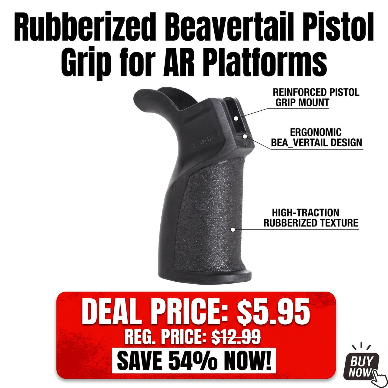NcSTAR VG138 Rubberized Beavertail Pistol Grip AR
