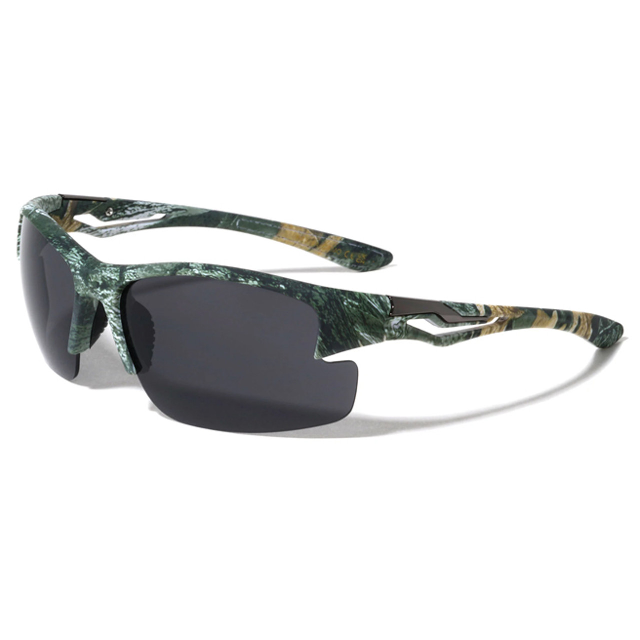 Camouflage Semi Rimless Temple Cutout Sport UV400, UVA & UVB Sunglasses