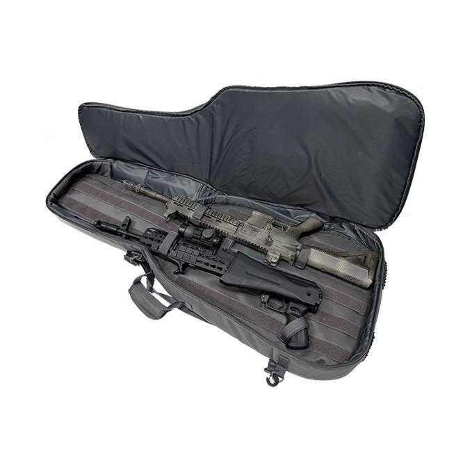NcStar NcSTAR CVDG3049B Discreet Concealment Guitar Rifle/Shotgun/PDW - .223/5.56 Soft Gun Case, showing the soft gun case open with a rifle inside.