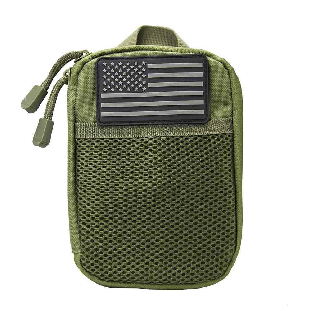 NcStar NcSTAR CVAP3006G Molle Utility Pouch With U.S. Patch, olive green tactical pouch with front mesh pocket and U.S. flag patch.
