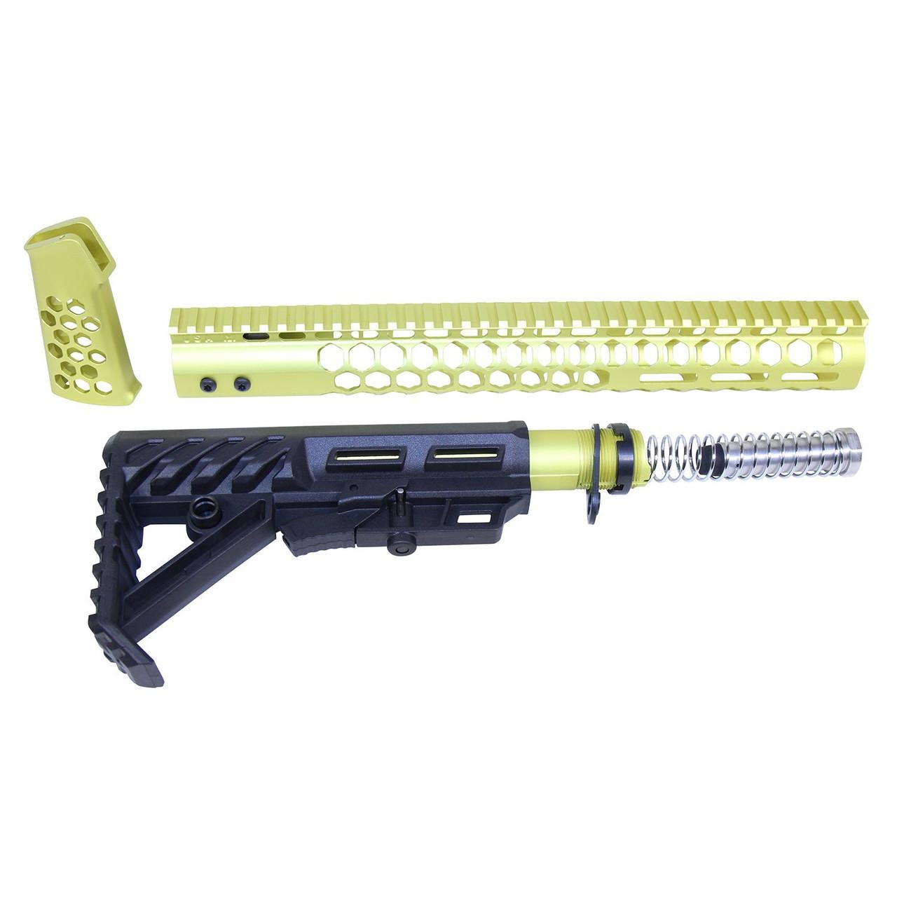 Guntec USA HC-SET-G2-NY Guntec USA HC-SET-G2-NY 223/5.56 Rifle "Honeycomb" Series Complete Furniture Set (Gen 2) (Anodized Neon Yellow) HC-SET-G2-NY