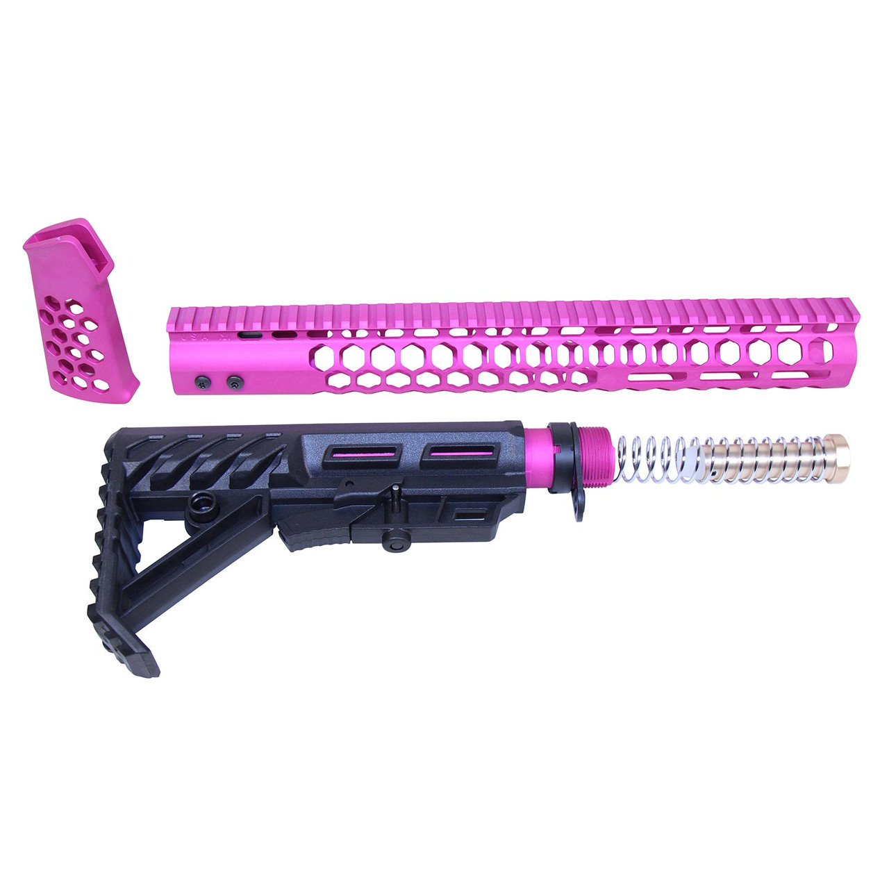 Guntec USA HC-SET-G2-PINK AR-15 "Honeycomb" Series Complete Furniture Set (Gen 2) (Anodized Pink)