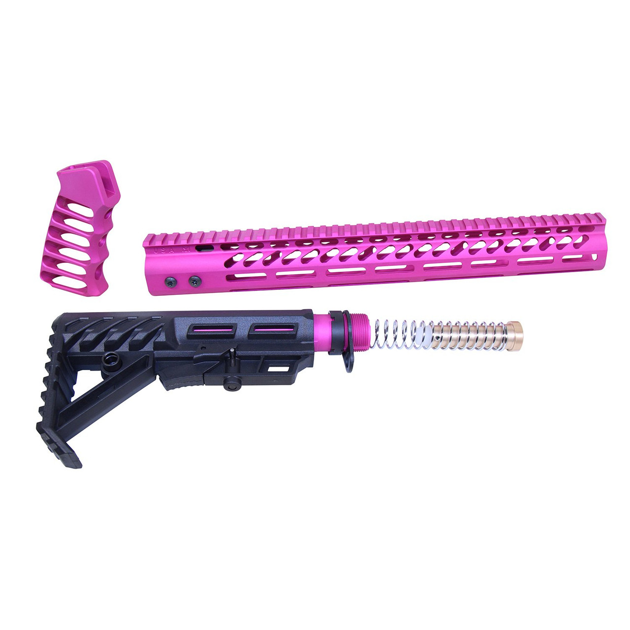 Guntec USA ULTRA-SET-PINK AR-15 Ultralight Series Complete Furniture Set (Anodized Pink)