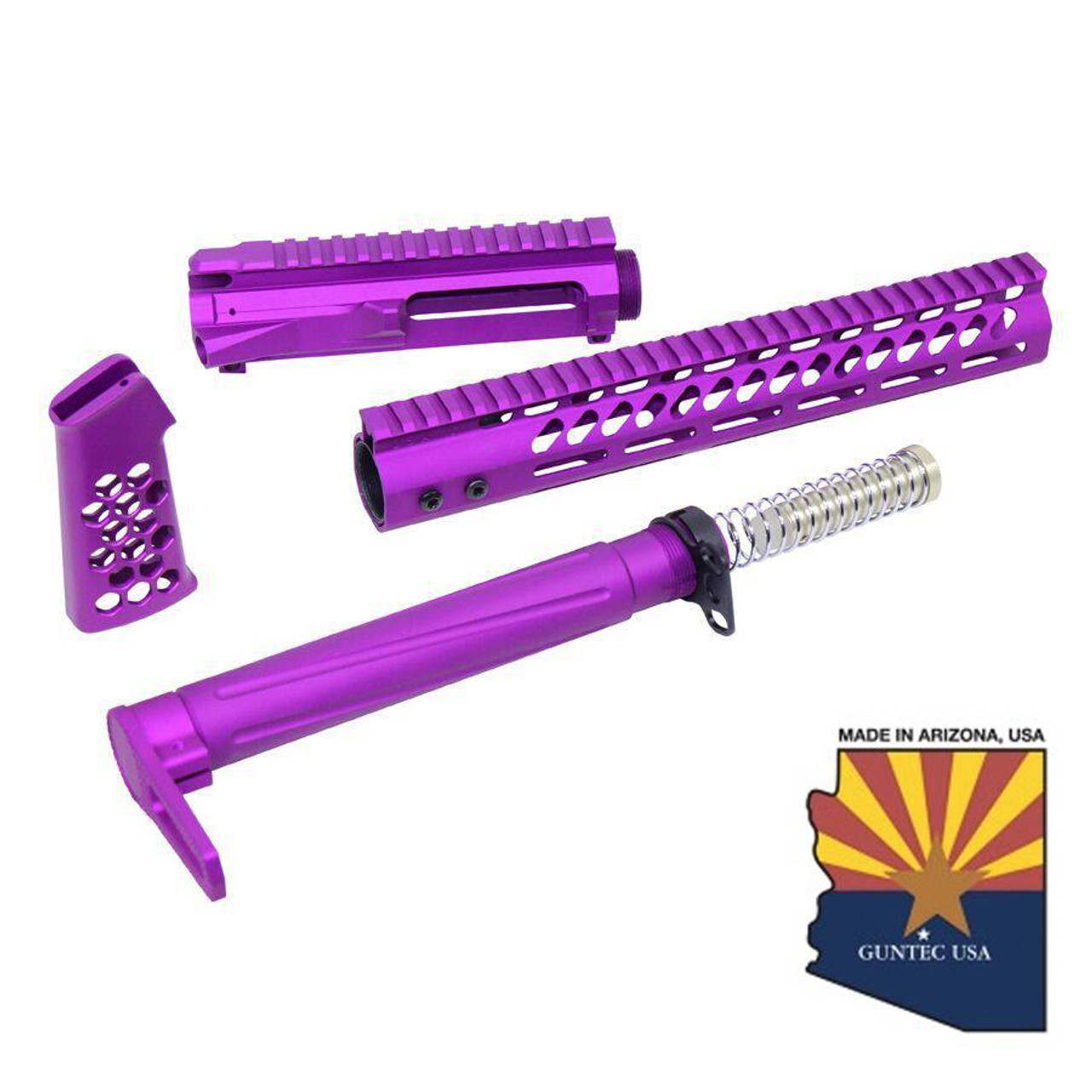 Guntec USA 12MLK-SET-UPPER-PURPLE AR-15 Ultralight Series Complete Furniture Set W/ Matching Upper Receiver (Anodized Purple)