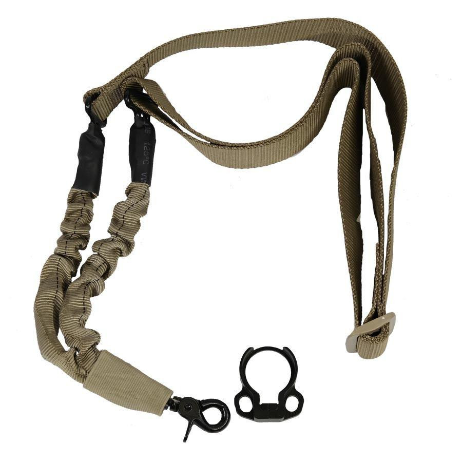  Guntec USA 1POINT-T-DELUXE-EGG One Point Bungee Sling With QD Snap Hook &amp; QD Ambi Bolt On Sling Adapter Combo Kit (Tan) 