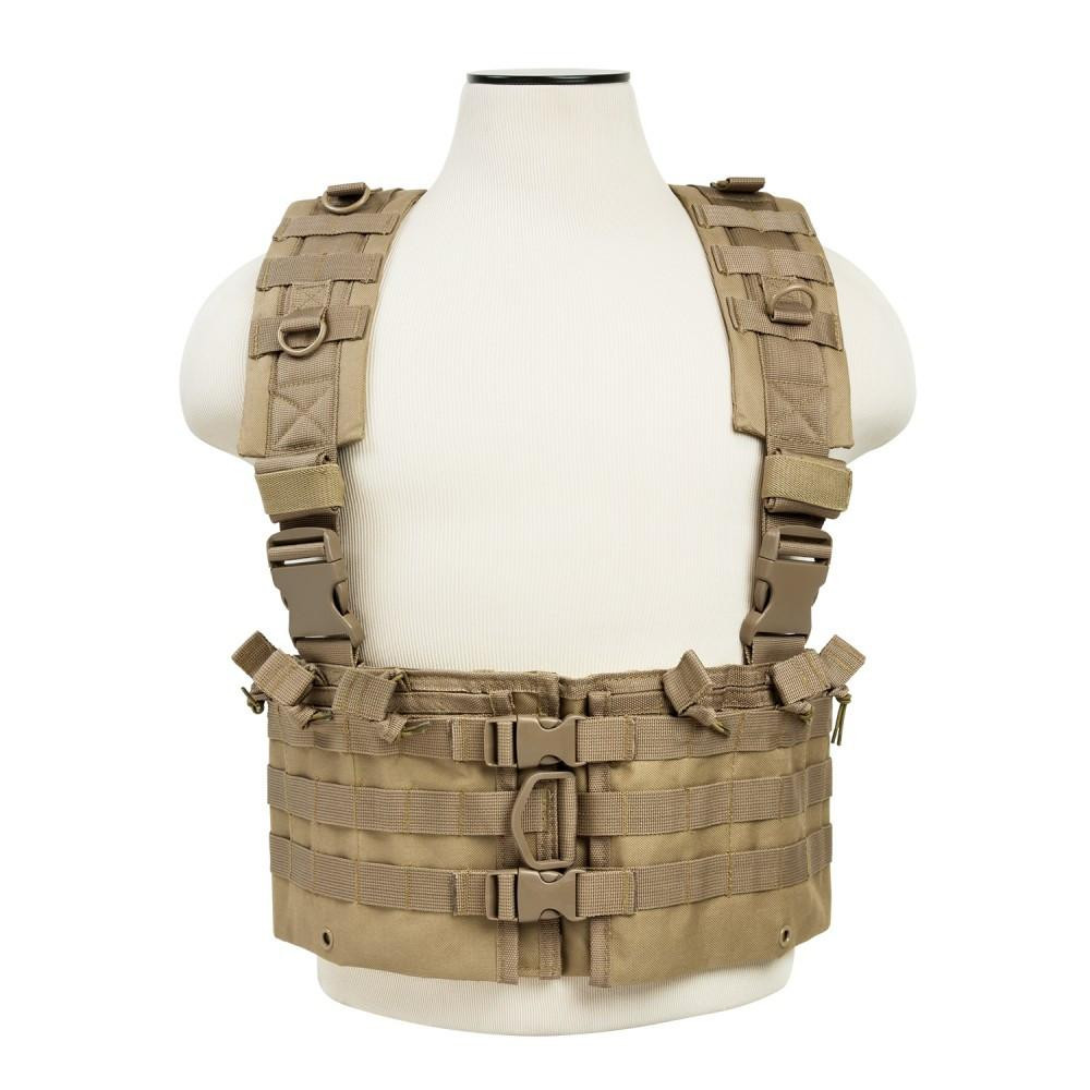 NcStar NcSTAR CVARCR2922T AR Chest Rig, tactical beige chest rig with adjustable straps and multiple MOLLE attachment points.