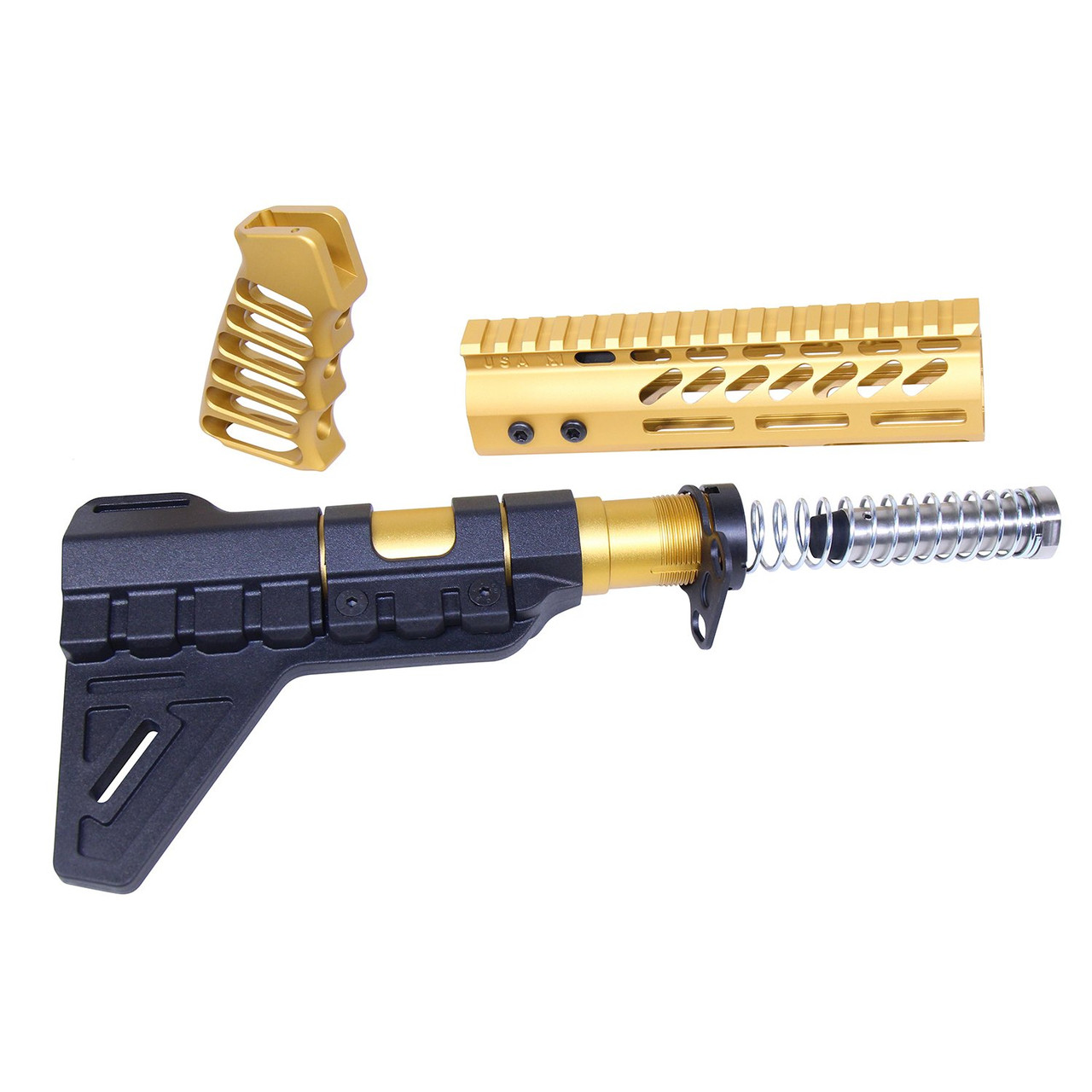 Guntec USA AR-PISTOL-SET-MLK-PB-GOLD AR-15 Pistol Furniture Set W/Micro Breach Pistol Brace (Anodized Gold)