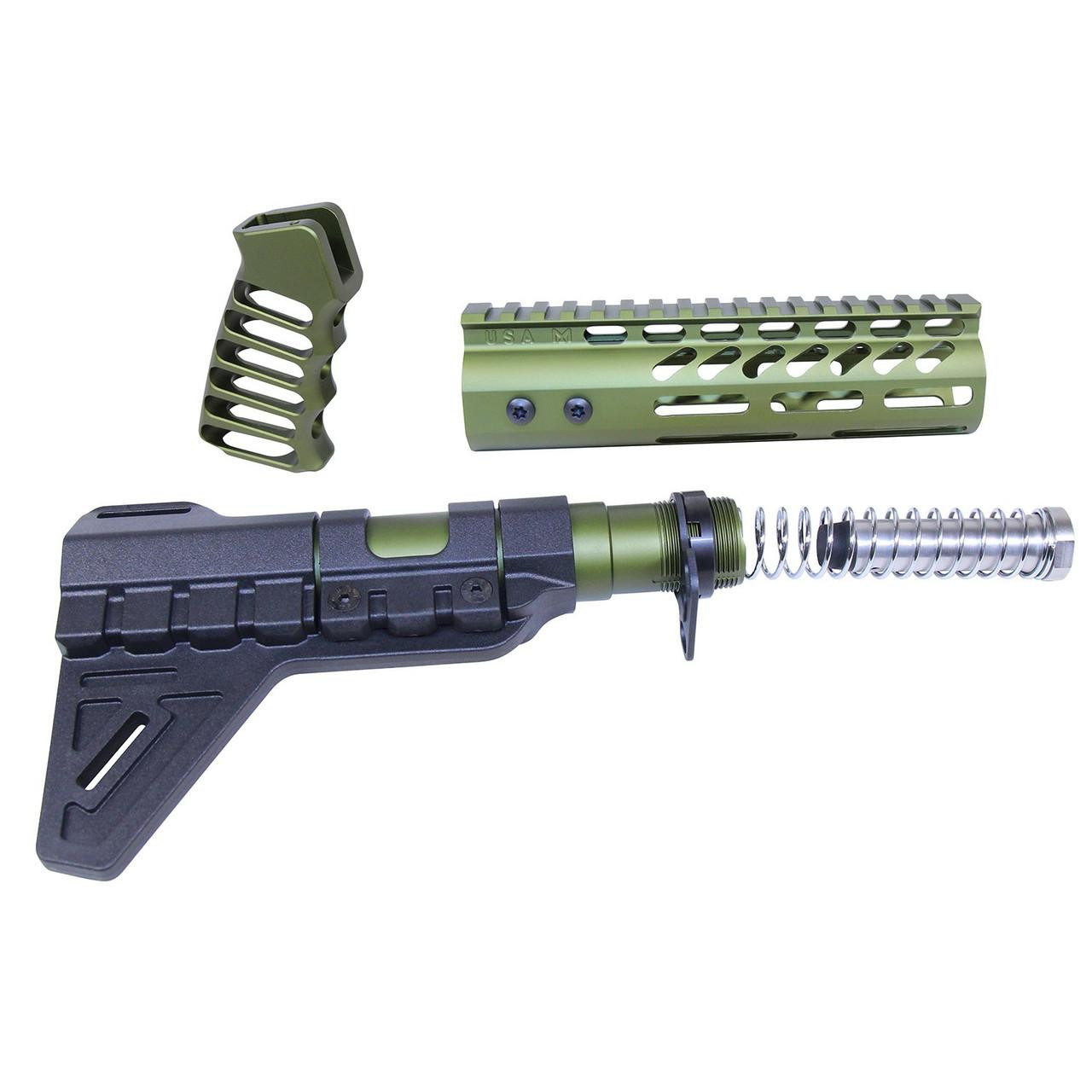 Guntec USA AR-PISTOL-SET-MLK-PB-GREEN Guntec USA AR-PISTOL-SET-MLK-PB-GREEN 223/5.56 Rifle Pistol Furniture Set W/Micro Breach Pistol Brace (Anodized Green) AR-PISTOL-SET-MLK-PB-GREEN
