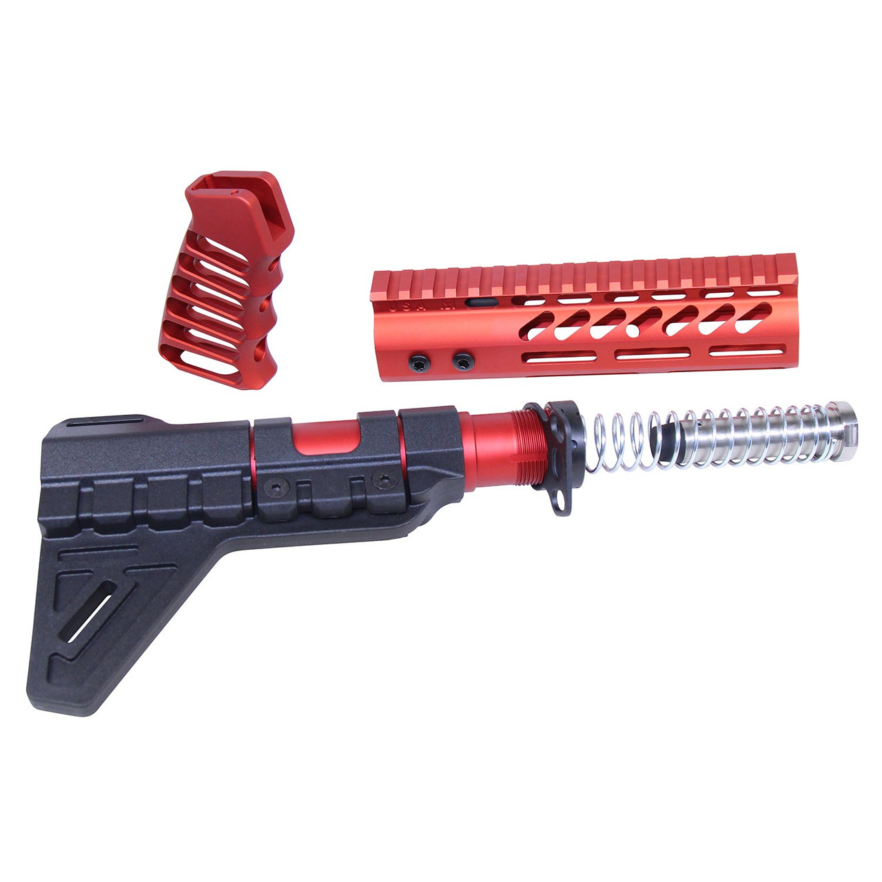 Guntec USA AR-PISTOL-SET-MLK-PB-RED AR-15 Pistol Furniture Set W/Micro Breach Pistol Brace (Anodized Red)