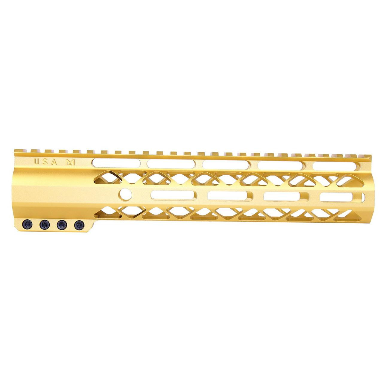 Guntec USA GT-10ALC-GOLD 10" AIR-LOK Series M-LOK Compression Free Floating Handguard With Monolithic Top Rail (Anodized Gold) 
