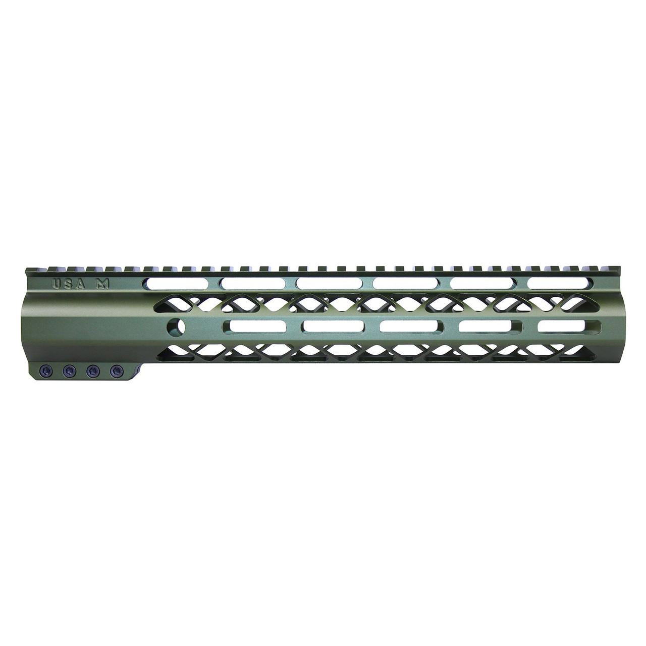  Guntec USA GT-10ALC-GREEN 10" AIR-LOK Series M-LOK Compression Free Floating Handguard With Monolithic Top Rail (Anodized Green) 