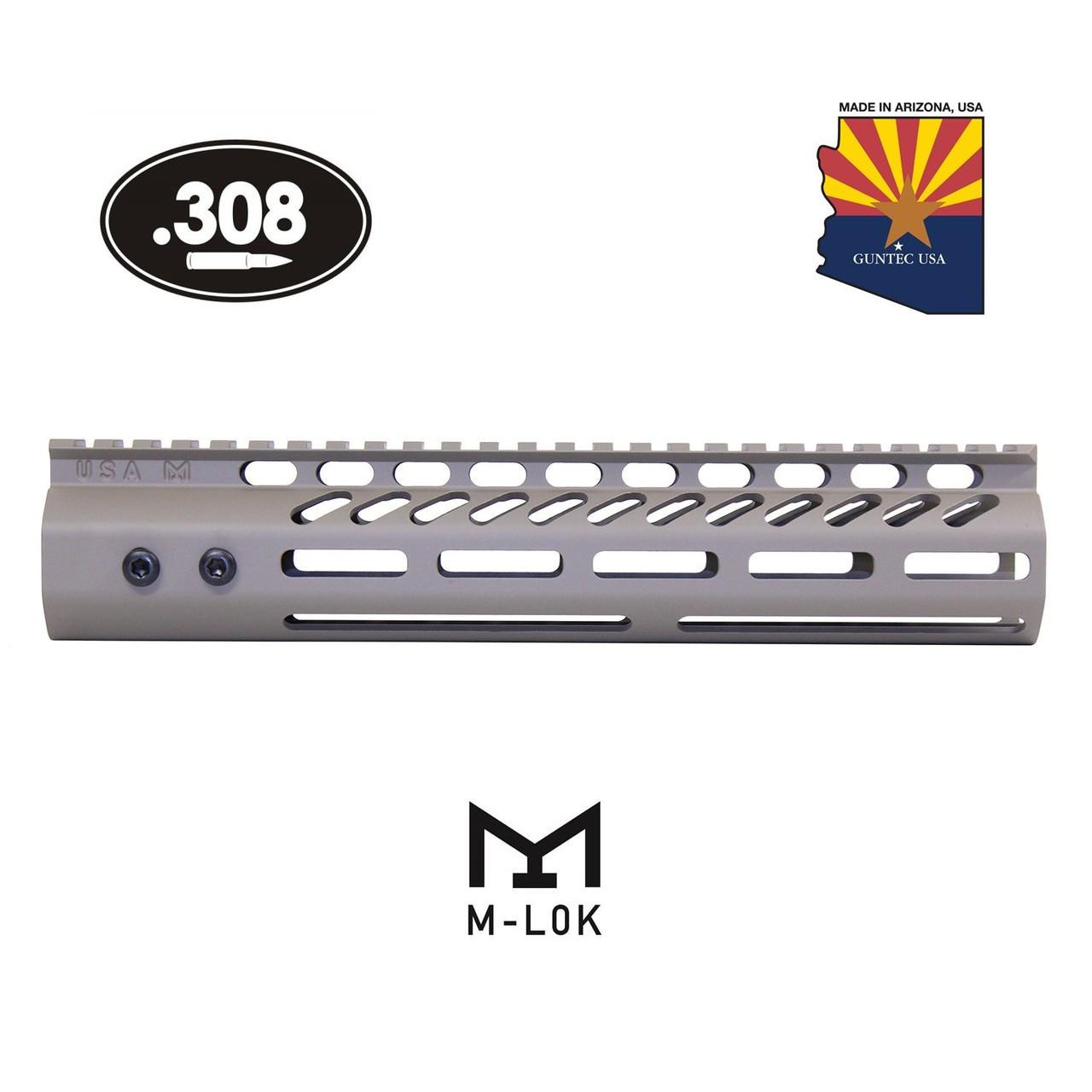  Guntec USA GT-10MLK-308-FDE 10" Ultra Lightweight Thin M-LOK System Free Floating Handguard With Monolithic Top Rail (.308 Cal) (Flat Dark Earth) 