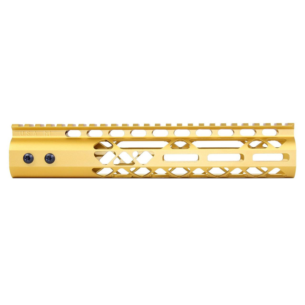  Guntec USA GT-10MLK-AL-GOLD 10" Air Lite M-LOK Free Floating Handguard With Monolithic Top Rail (Anodized Gold) 