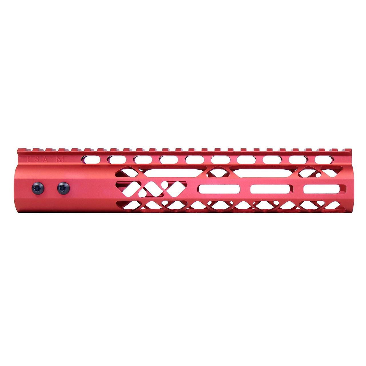  Guntec USA GT-10MLK-AL-RED 10" Air Lite M-LOK Free Floating Handguard With Monolithic Top Rail (Anodized Red) 