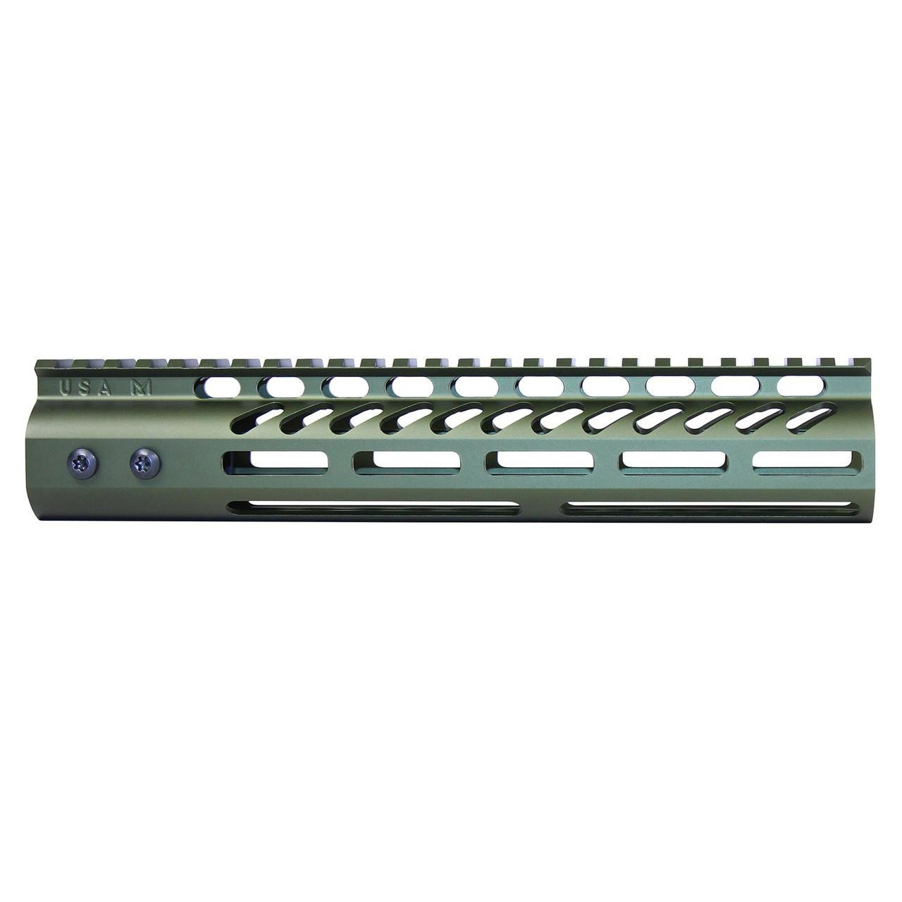  Guntec USA GT-10MLK-GREEN 10" Ultra Lightweight Thin M-LOK System Free Floating Handguard With Monolithic Top Rail (Anodized Green) 