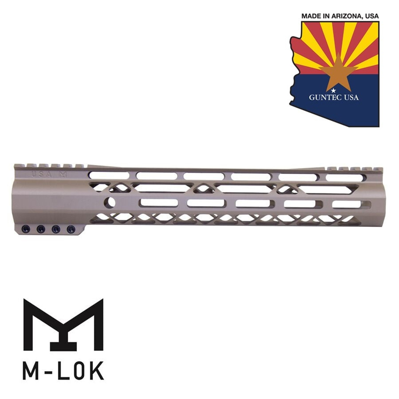 Guntec USA GT-12ALC-G2-FDE 12" AIR-LOK Series M-LOK Compression Free Floating Handguard With Monolithic Top Rail (Gen 2) (Flat Dark Earth)