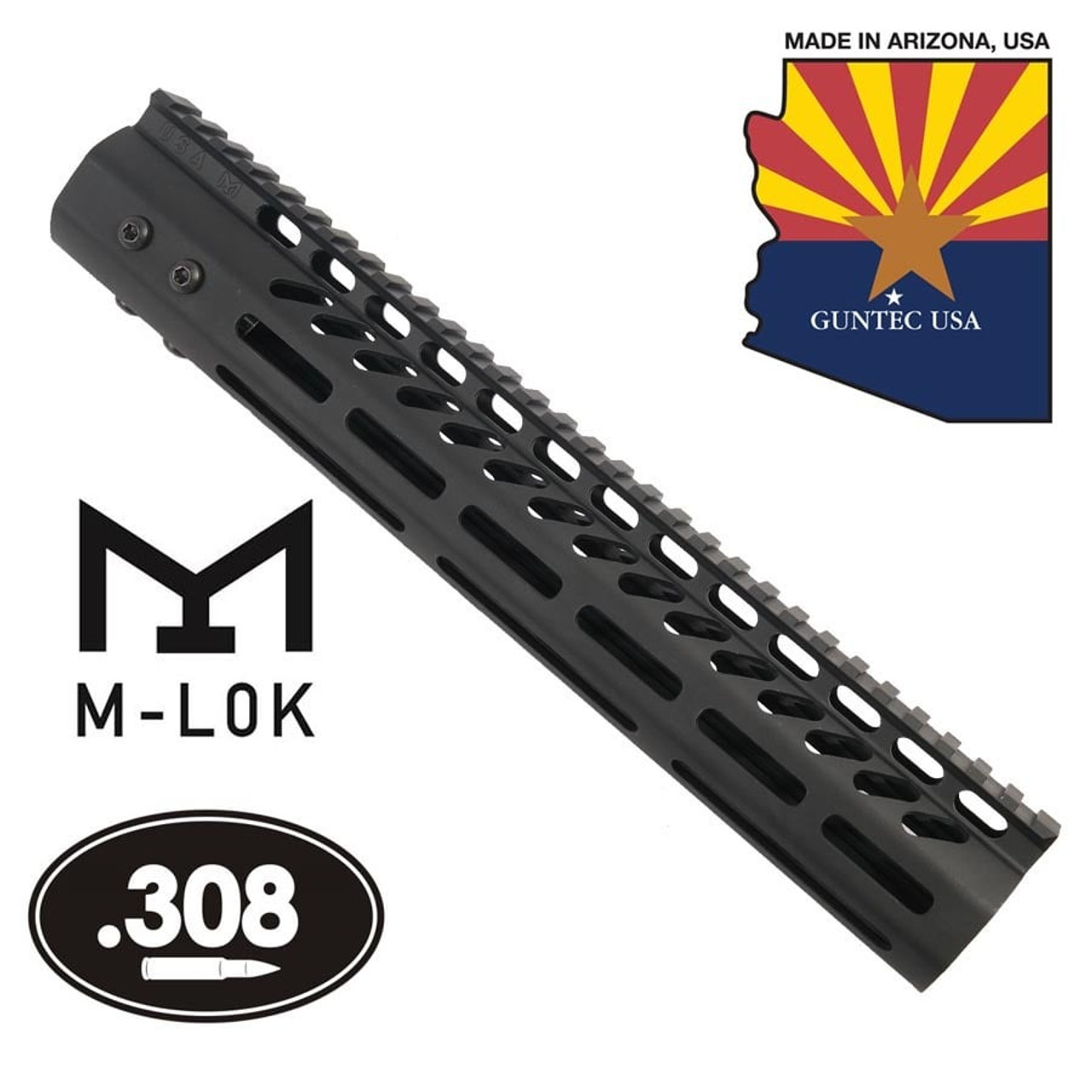 Guntec USA GT-12MLK-308 12" Ultra Lightweight Thin M-LOK System Free Floating Handguard With Monolithic Top Rail (.308 Cal)