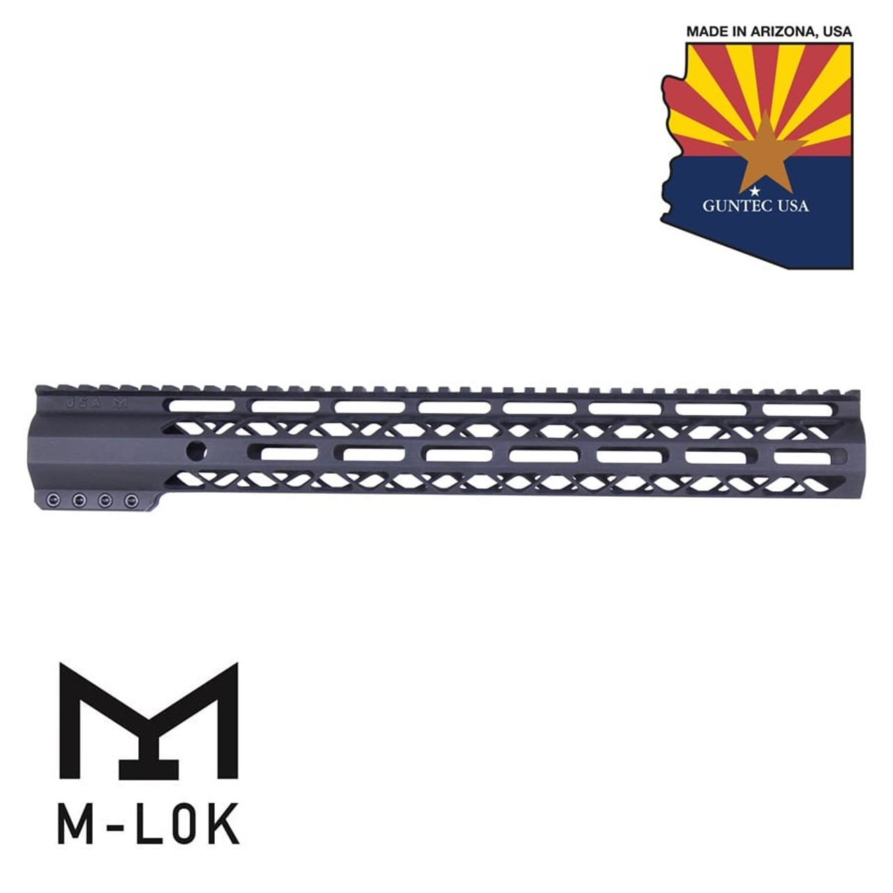 Guntec USA GT-15ALC 15" AIR-LOK Series M-LOK Compression Free Floating Handguard With Monolithic Top Rail (Anodized Black)