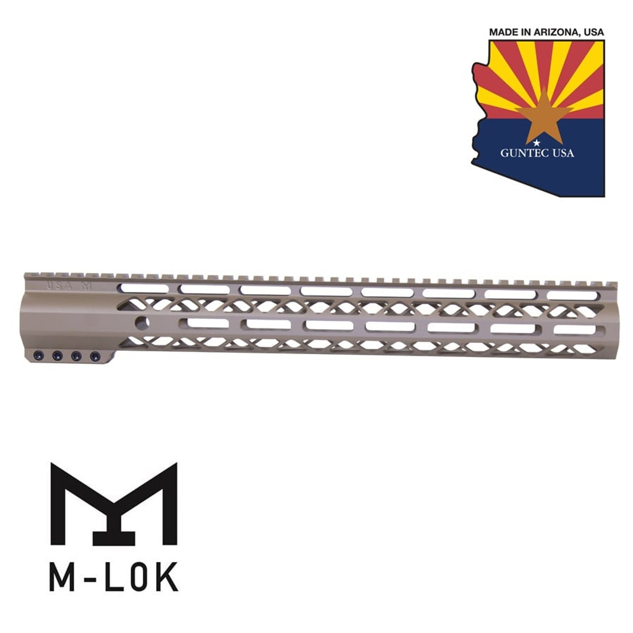 Guntec USA GT-15ALC-FDE 15" AIR-LOK Series M-LOK Compression Free Floating Handguard With Monolithic Top Rail (Flat Dark Earth)