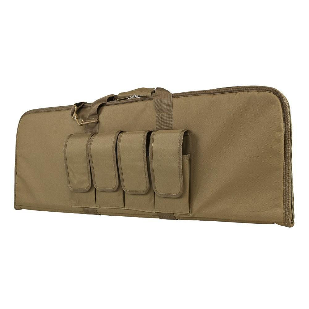 NcStar NcSTAR CVCP2960T 36" Padded Lockable Subgun Rifle Gun Case with Mag Pouchs, a tan padded gun case with multiple external pouches for accessories.