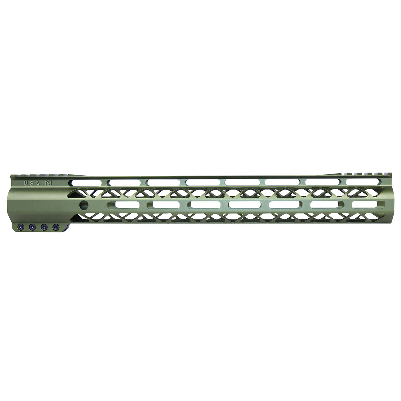 Guntec USA GT-15ALC-G2-GREEN 15" AIR-LOK Series M-LOK Compression Free Floating Handguard With Monolithic Top Rail (Gen 2) (Anodized Green)