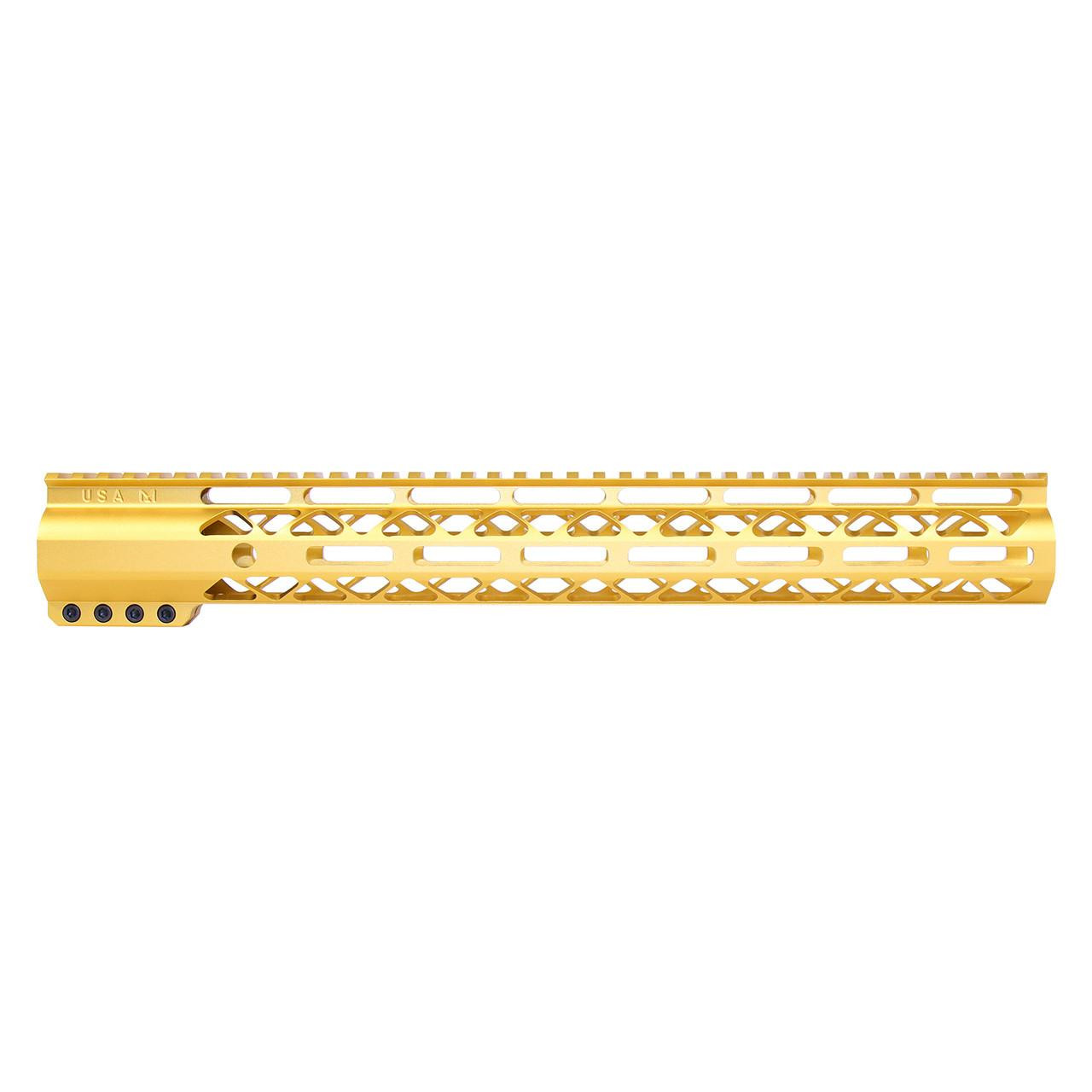  Guntec USA GT-15ALC-GOLD 15" Air-LOK Series M-LOK Compression Free Floating Handguard With Monolithic Top Rail (Anodized Gold) 